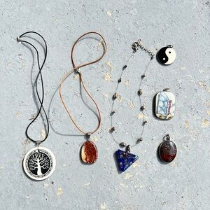 6 Pendant & 3 interchangeable necklace LOT.  All costume.